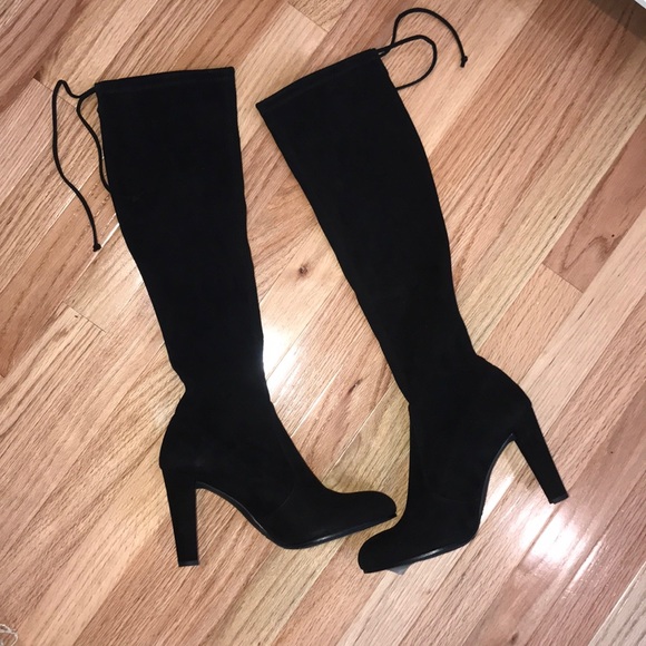 Stuart Weitzman Black Suede Kneeland Boots 8.5 - Picture 5 of 8